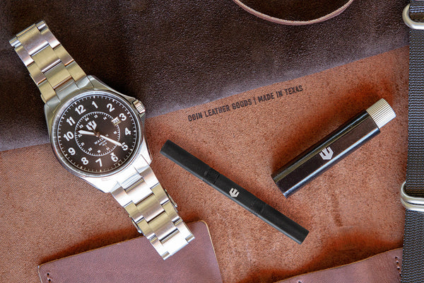 Automatic Field Watch with Stainless Steel Bracelet, Leather Watch Roll, Watch Tool Kit and Black Nylon Strap