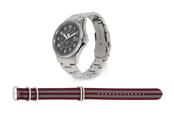 Automatic Field Watch with Stainless Steel Bracelet AND Maroon Nylon Strap