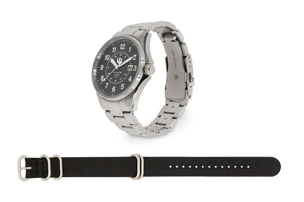 Automatic Field Watch with Stainless Steel Bracelet AND Black Nylon Strap